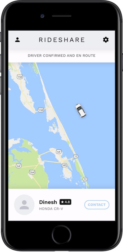 A rideshare vehicle in the middle of the ocean.