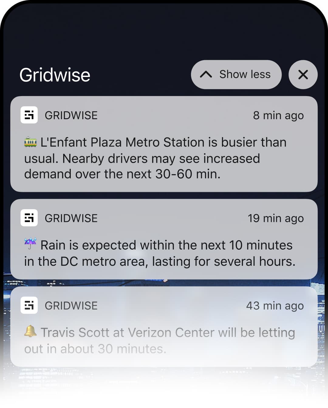 Push notifications about nearby events and hotspots.