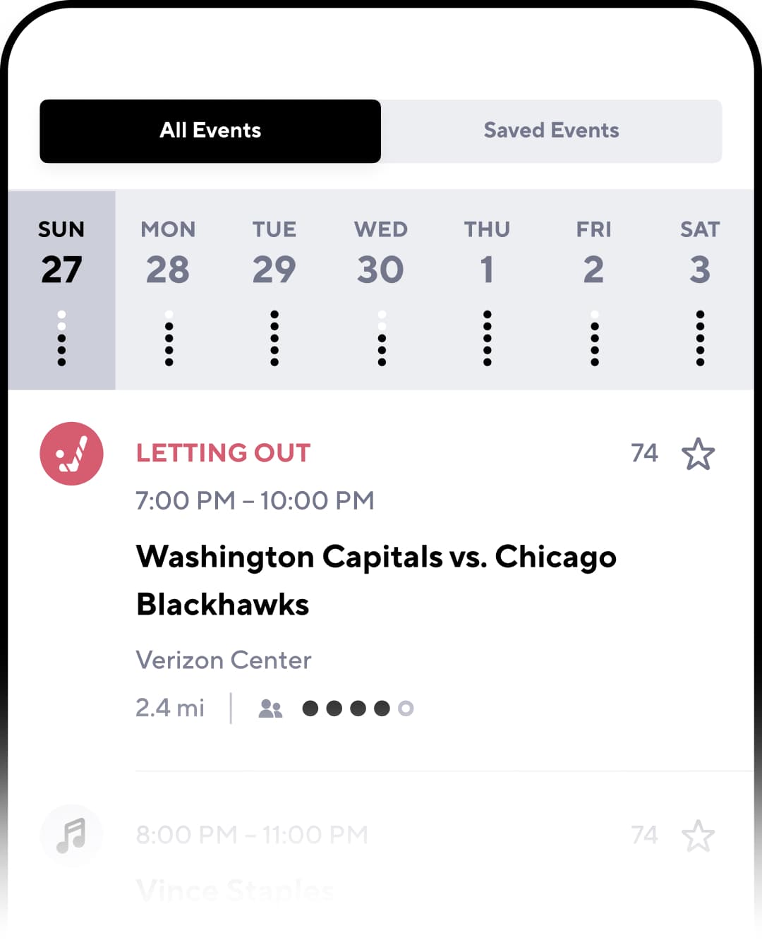 A list of upcoming events.