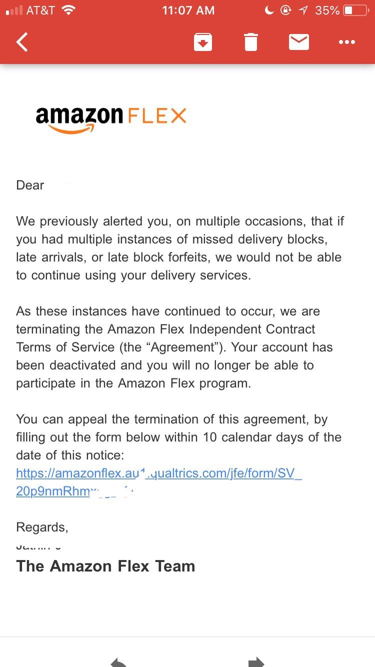 Amazon Flex Deactivation Appeal Letter