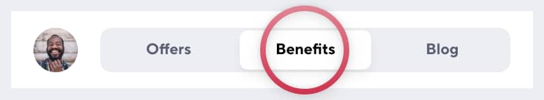 A titlebar in the Gridwise app, with the Benefits section highlighted.